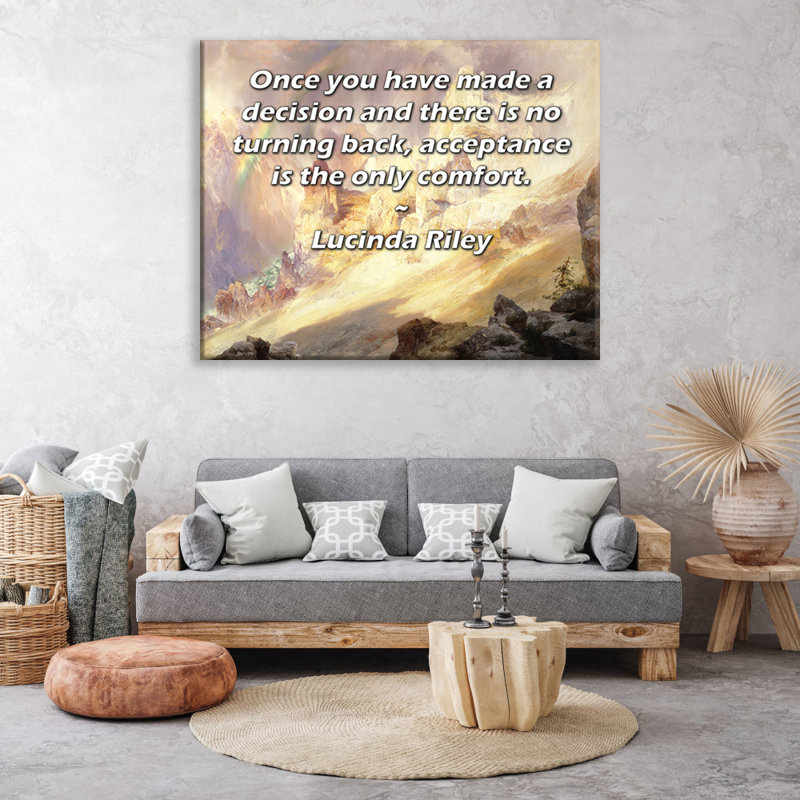 Toile tendue de la galerie ArtsyQuotes par Lucinda Riley: «Une fois que vous avez pris une décision et qu'il n'y a pas de retour en arrière, l'acception est le seul confort.