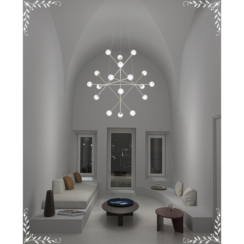 Proton 18 - Light LED Chandelier, White Crushed , Satin Nickel