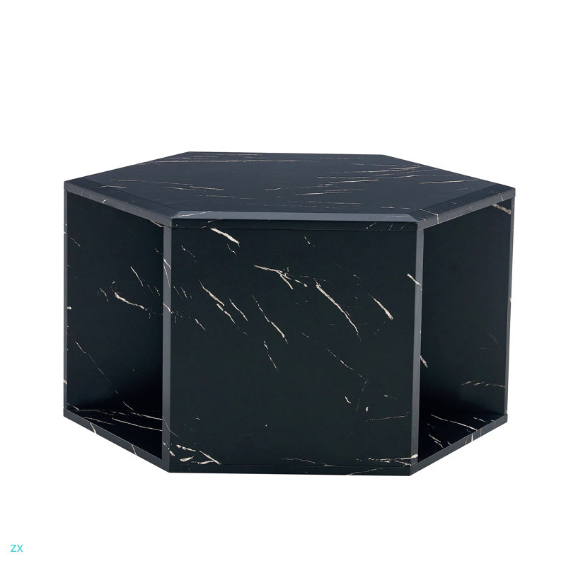 Hexagonal Coffee Table, Black, 14" H x 25" L x 21.6" W