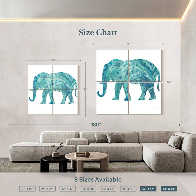 Brampt Boho Teal Elephant II, 57" H x 57" W