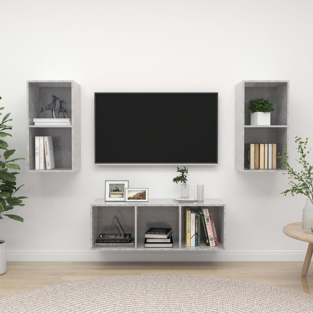 Vidaxl Tv Cabinet Set 3 Piece Concrete Grey Engineered Wood Stereo Cabinet - Image 3