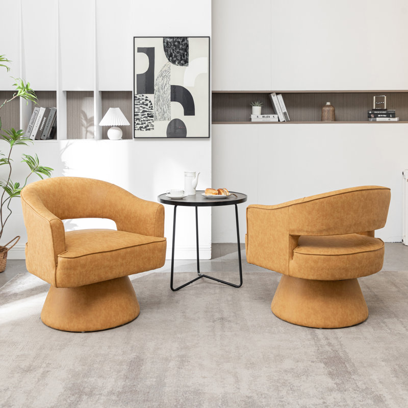 Fauteuil demi-tonneau pivotant de 28 po Kenzlee, Yellow Polyester