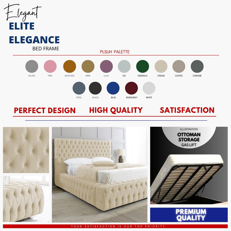 Elite Elegance Ambassador Ottoman Storage Bed - Premium Upholstered Velvet Bed Frame with Tall Headboard, Super King (6')