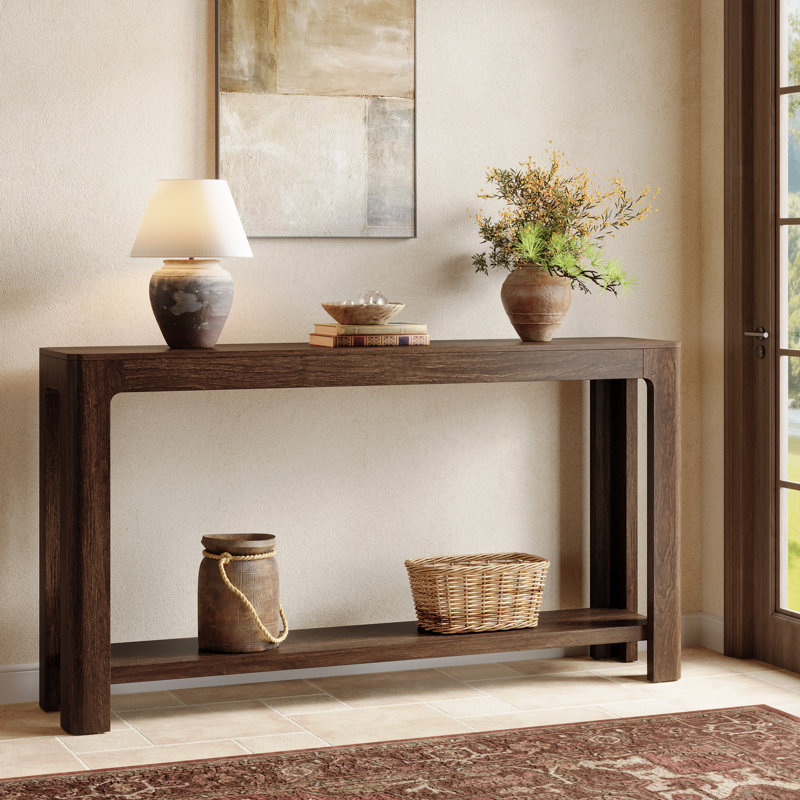 63-Inch Entryway Console Table, 2-Tier Narrow Sofa Table Behind Couch for Foyer, Hallway, Dark Brown