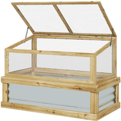Raised Garden Bed,Wooden Cold Frame Planter With Lean-To Greenhouse,Raised Garden Flower Bed Kit