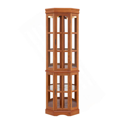 Corner Curio Cabinet With 5 Shelves And Lighting System, Oak(E26 Light Bulb Not Included)