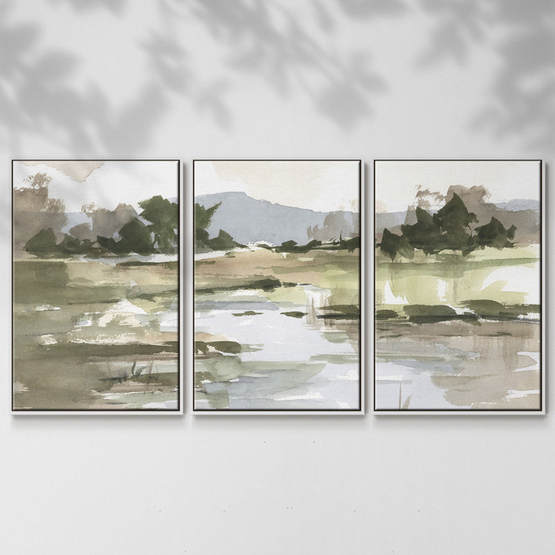 Autumn Stream I, reproduction sur toile 3 pièces, H 24 po x l 48 po x P 2 po, Blanc