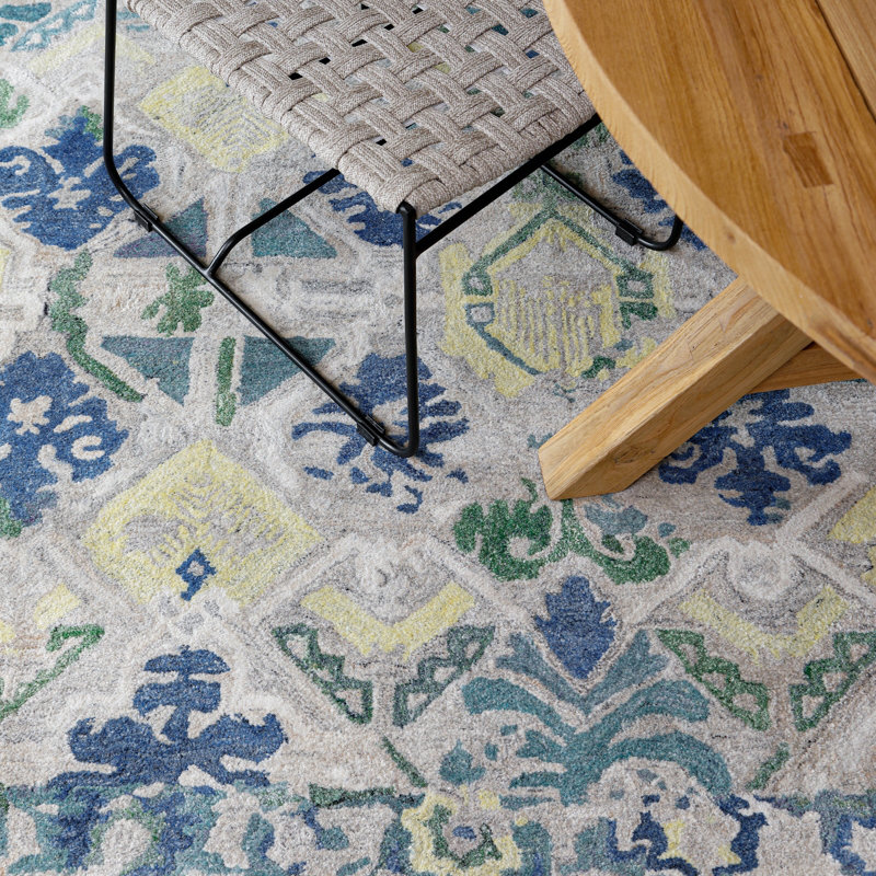 Sorrento Hand Tufted PET Indoor/Outdoor Rug in Natural/Blue/Yellow, Rectangle 2' x 3'