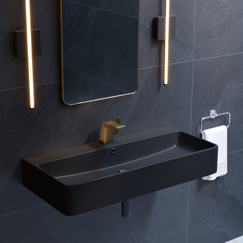 Carre 36" Rectangle Wall-Mount Bathroom Sink, Matte Black, Matte Black