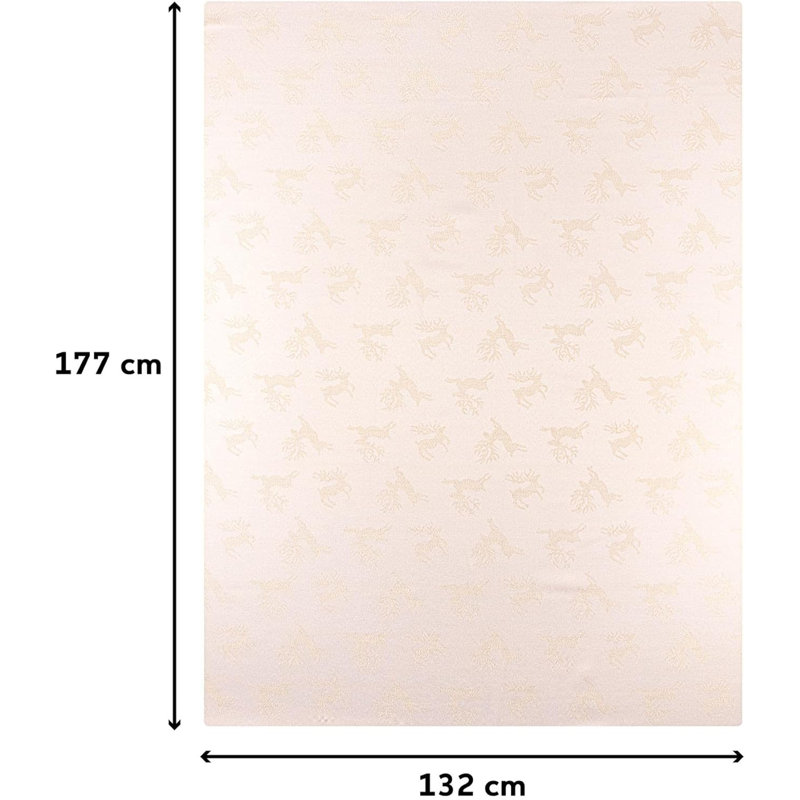 Christmas Tablecloth Metallic Deer Design, Gold;Cream, 132cm W x 178cm L