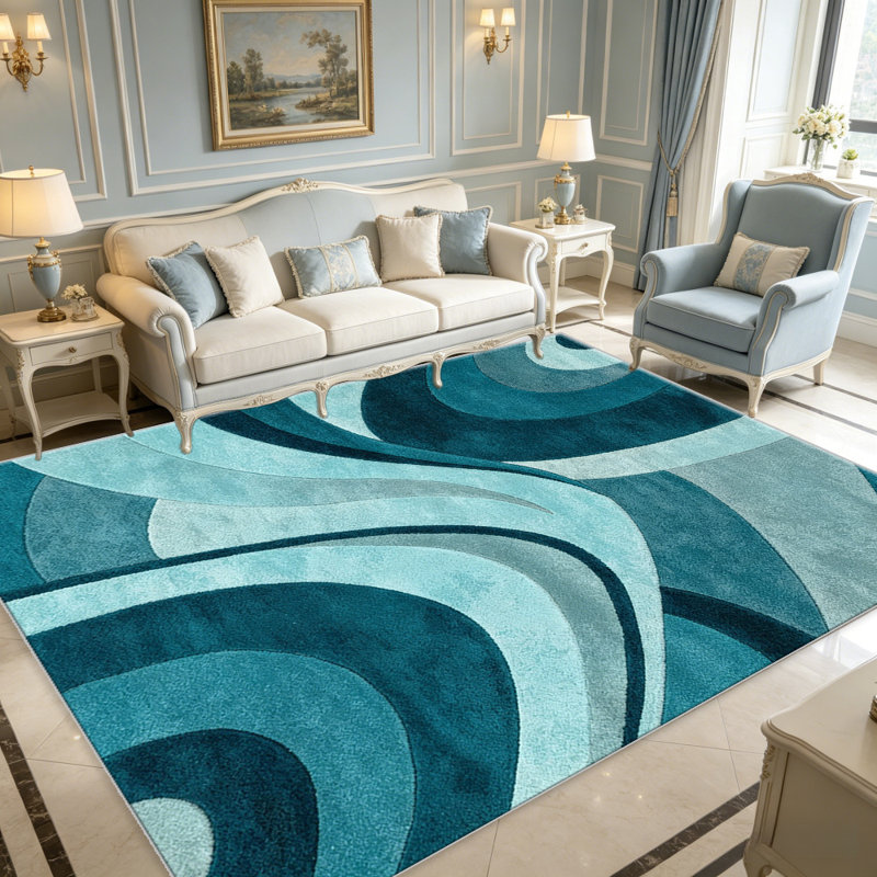 Teal and Grey   area rugs for Living Room, Soft and Comfortable, Suitable for all seasons, easy to maintain, machine washable Indoor floor mat, Under Table Farmhouse suitable for Bedroom, Dining Room, Study,  Balcony, Home Decor Patio