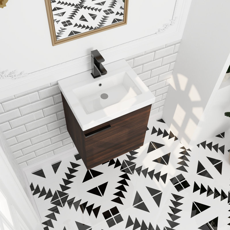 Ensemble de meuble-lavabo simple 18 po avec plateau en céramique Solyana, Noyer de Californie