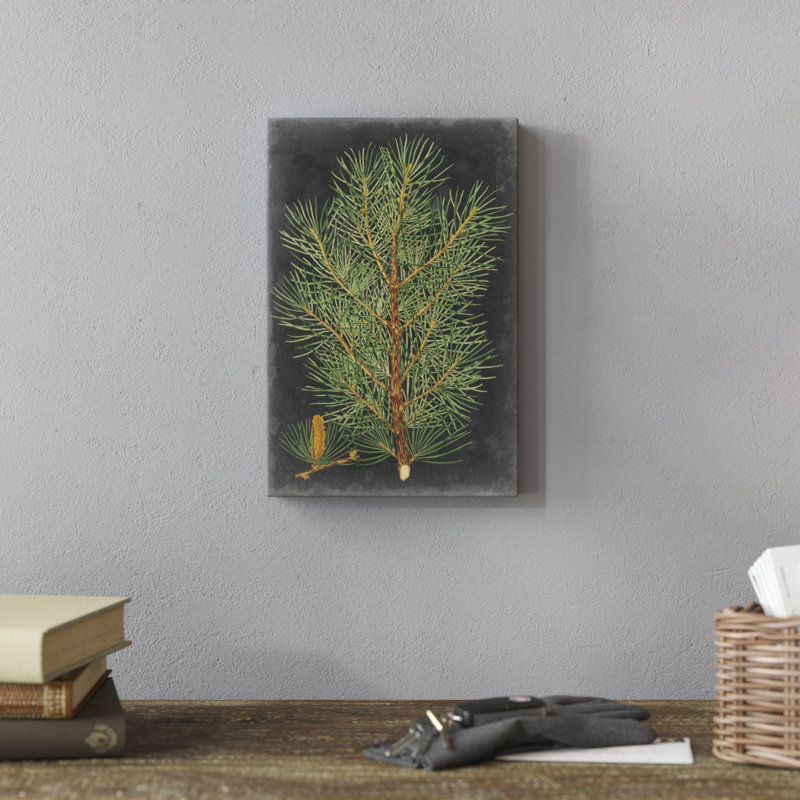 «Dramatic Pine II», peinture sur toile, H 12 po x l 8 po, Imprimé à cadre argenté, Oui