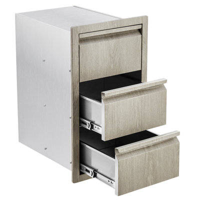 14.7"W×18.5"D×24.5"H Heavy Duty Stainless Steel Triple Drawer Outdoor Kitchen Cabinet Flush Mount Silent Sliding Rails