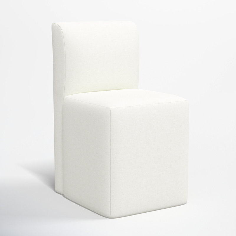 Mendy Upholstered Dining Chair with Casters, Zuma White Textured Linen