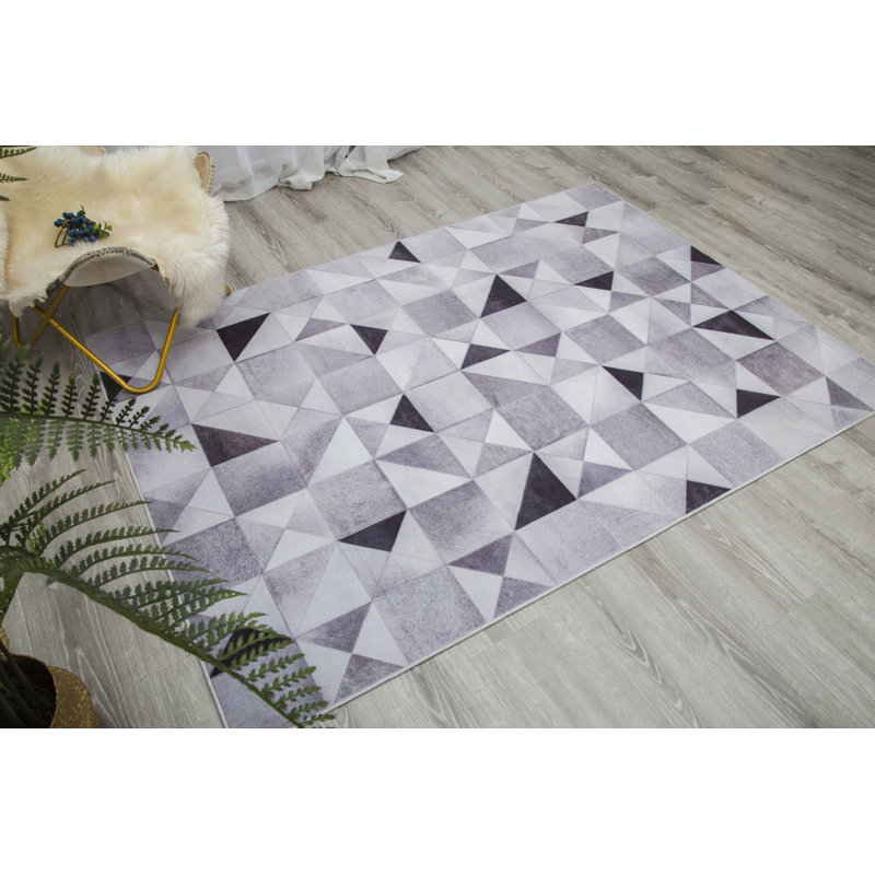 Blanc géométrique Rayna/gris/Tapis décoratif noir, Rectangle 8 pi x 10 pi