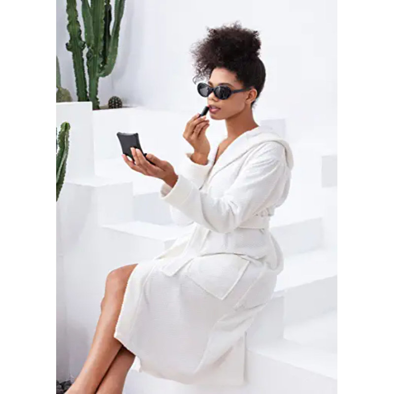 Peignoir de luxe pour femme SEYANTE - Peignoir à capuchon en coton éponge turc biologique certifié GOTS, L, Blanc