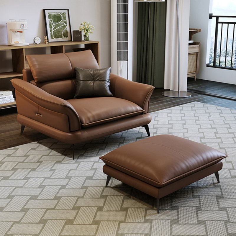 Chaise avec accoudoirs avec coussin en cuir véritable Coffee
