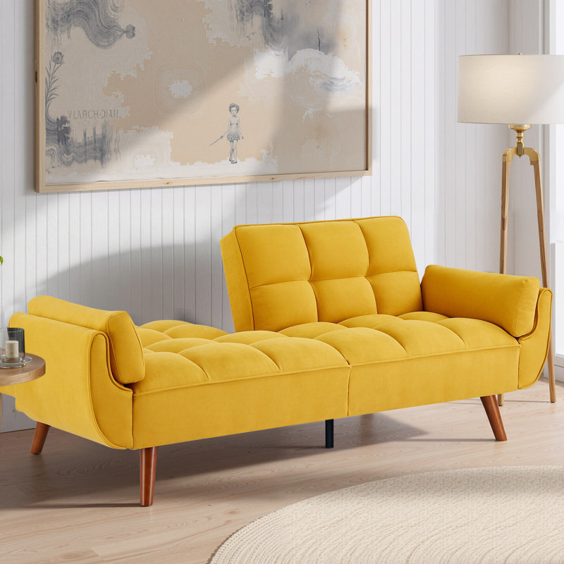 Arnbert Full / Double 75.39'' Upholstered Convertible Sofa, Yellow Polyester Blend