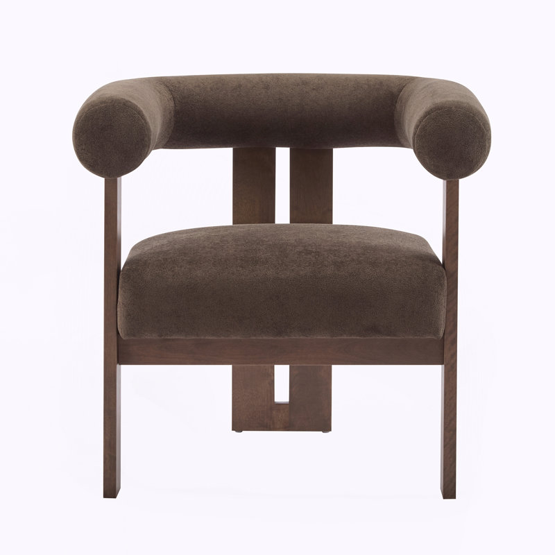 Chaise d'appoint moderne rembourrée avec accoudoirs ronds, Dark Brown, Walnut