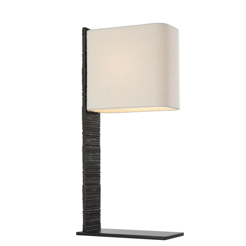 Anne-Marie Barton Fumar 34" Statement Table Lamp in Ridged Carbon with BouclÃ© Shade, Black