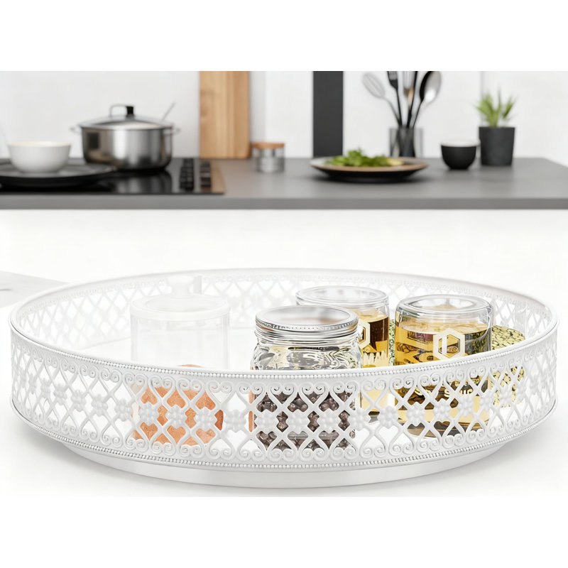 Heavy-Duty Metal Lazy Susan Turntable Organizer With 360-Degree Rotation, Raised Floral Edges And Non-Slip Base For Kitchen Cabinet, Pantry, Bathroom Countertop Storage