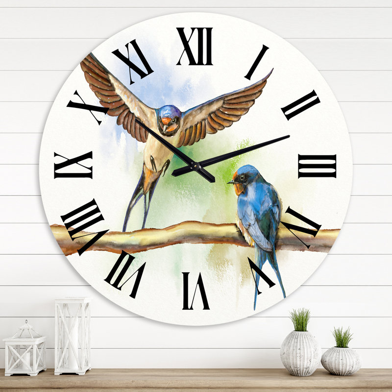 Deux granges, hirondelles, horloge murale, Grand