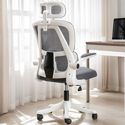 XUEGW High Back Mesh Office Chair with Adjustable Headrest Flip Up Armrests Lumbar Support, Gray