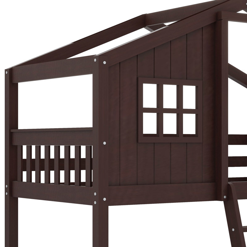 House-Style Bunk Bed With Built-In Ladder, Espresso