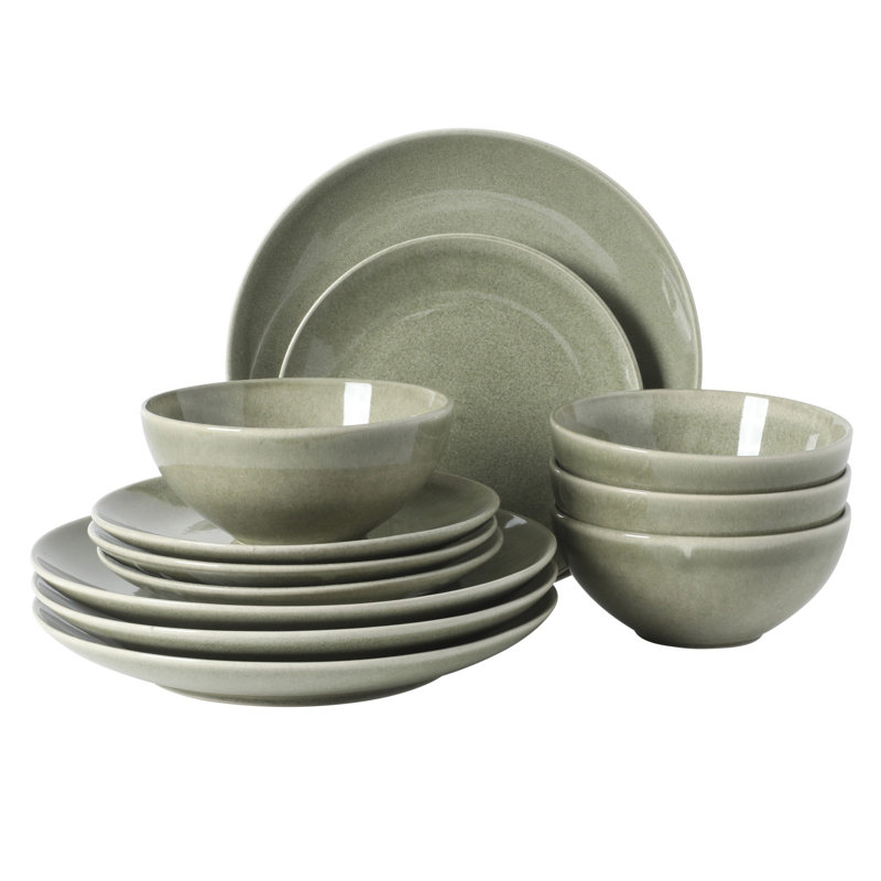 Ensemble d'assiettes et bols Gibson Elite Castle Peak, ensemble de vaisselle 12 pièces, assiettes en grès à glaçure réactive, assiettes à dîner, assiettes à salade et bols à céréales