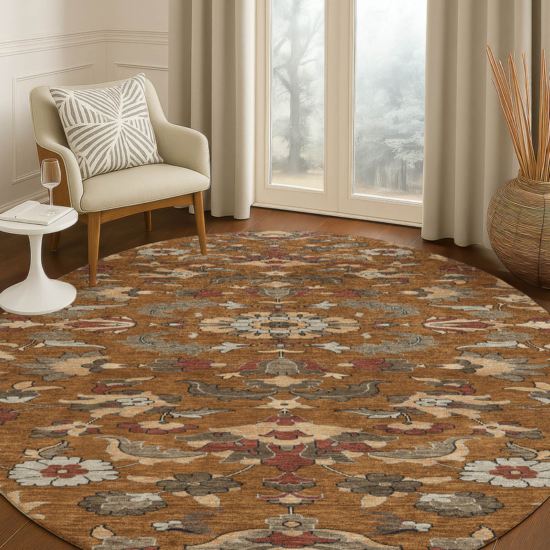 Machine Washable Indoor/Outdoor Chantille ACN2473 Global Rug, Paprika, 8' Round