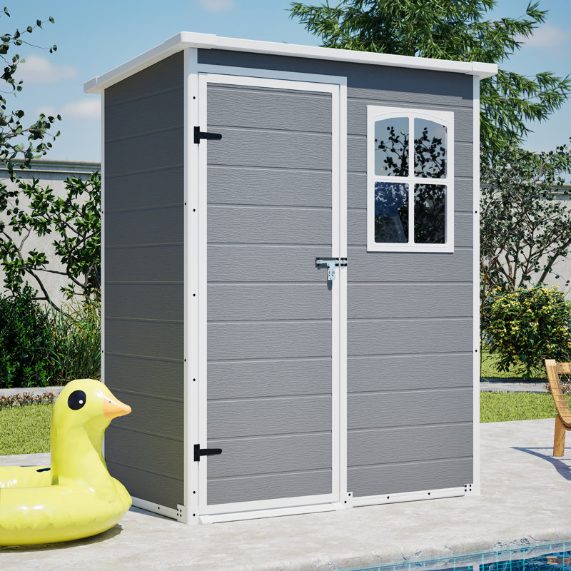 5x3ft Gray Resin Outdoor Storage Shed With All - Weather Protection And Reinforced Structure, For Patio Use Translucent Window Stable Hinges, Utility Room In Backyard