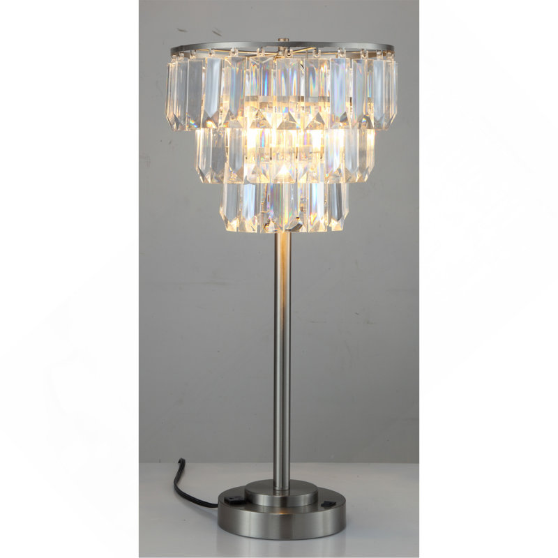 27.5"H CONTEMPORARY CRYSTAL SHADE TABLE LAMP, Light Silver, 27.5"H x 13"W x 13"D