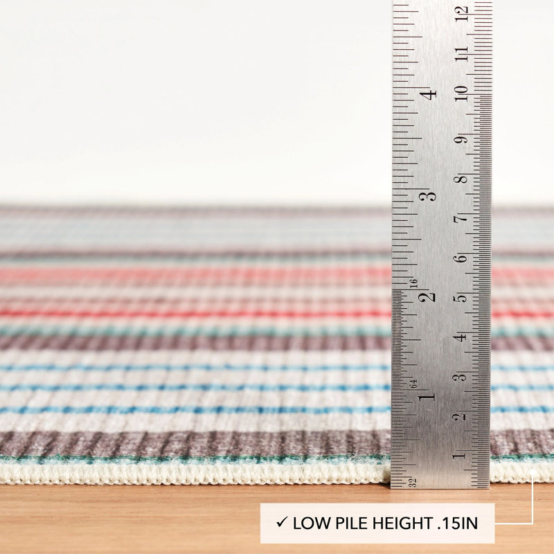 Ranch Stripe Multi Machine Washable Rug, Rectangle 4' x 6'