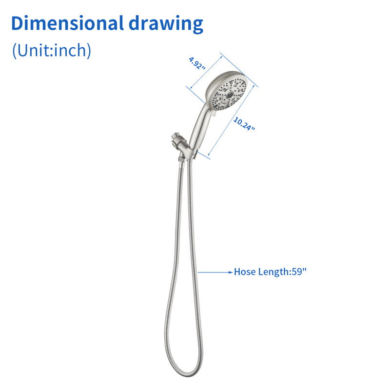 Pomme de douche à main à haute pression avec tuyau, Nickel brossé