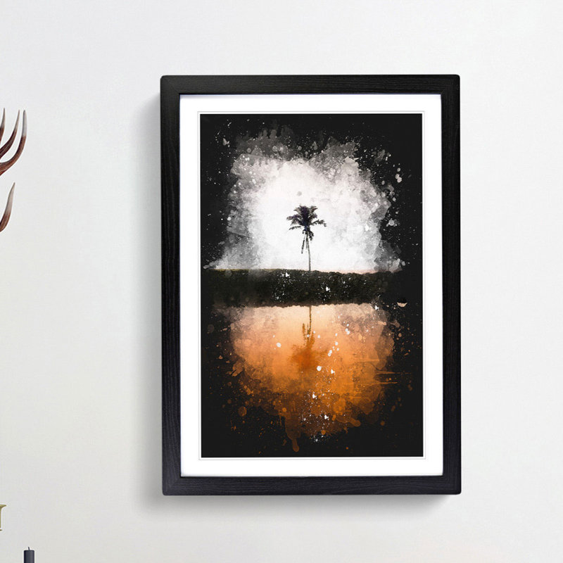 Reflection of a Palm Tree in Hawaii - Picture Frame Graphic Art Print, 45cm H x 33cm W x 2cm D, Black Framed
