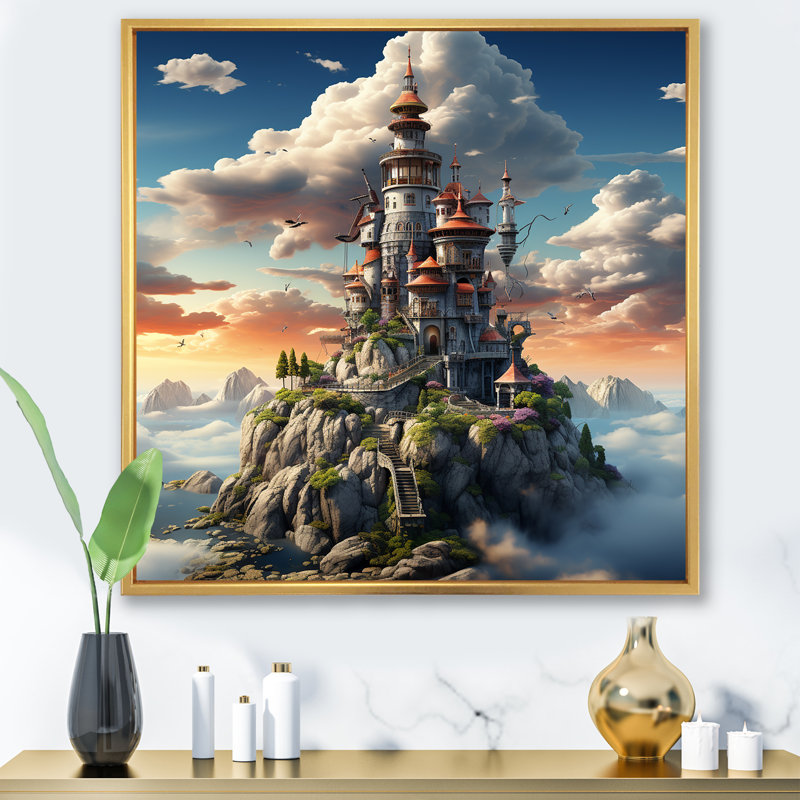 Fantasy Wizards Tower II - Art mural fantastique, Cadre flottant doré, H 16 po x l 16 po x P 1 po