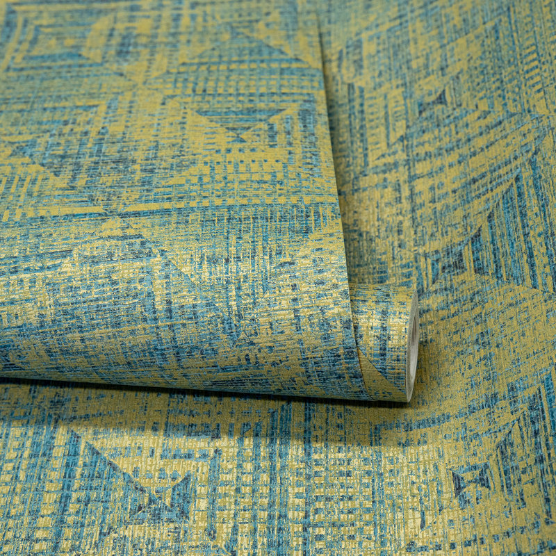 Pepper Sheen Finish Geometric Diamond Raffia Wallpaper Roll, Green