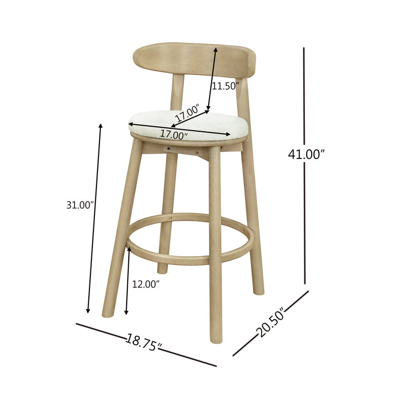 Tabourets de bar rembourrés Mid-Century, Frêne clair
