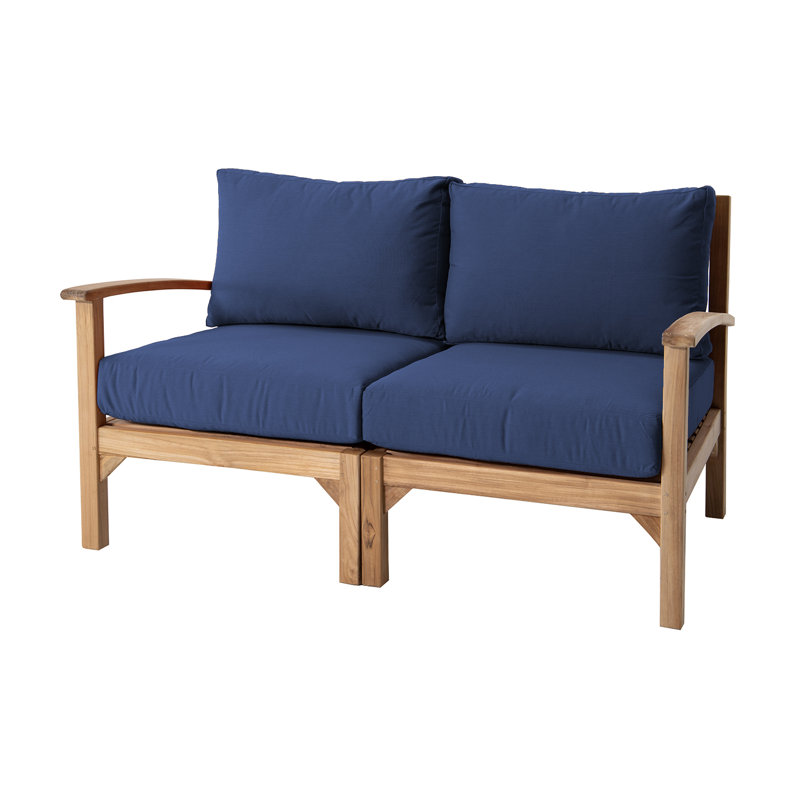 Causeuse d'extérieur 60 po en teck avec coussins Sunbrella Huntington, Sunbrella® bleu marine