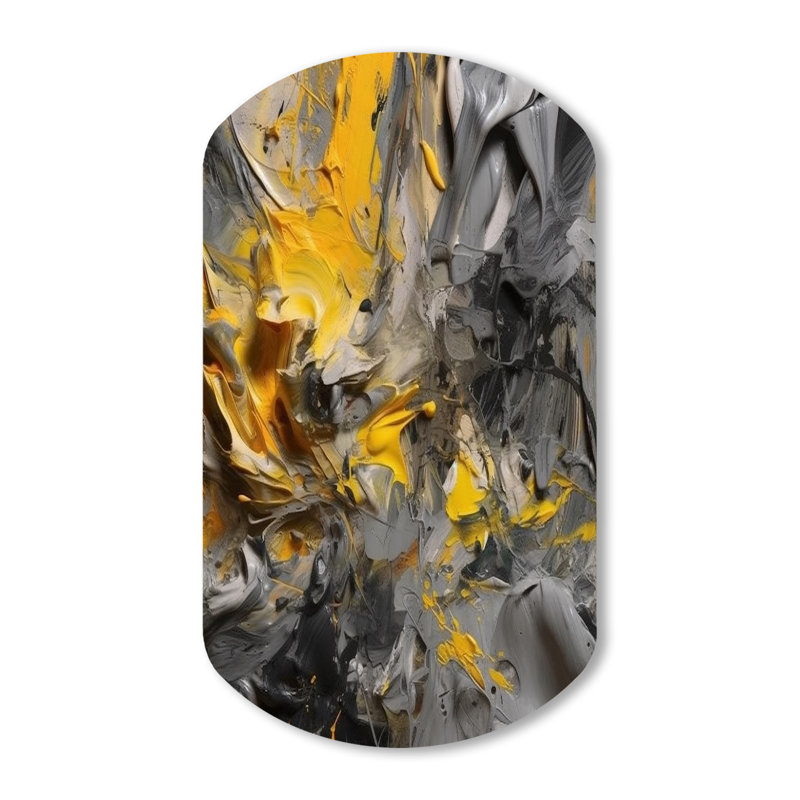 Moutarde jaune et gris vif - art mural asymétrique en forme de cylindre abstrait, H 43 po x l 23 po