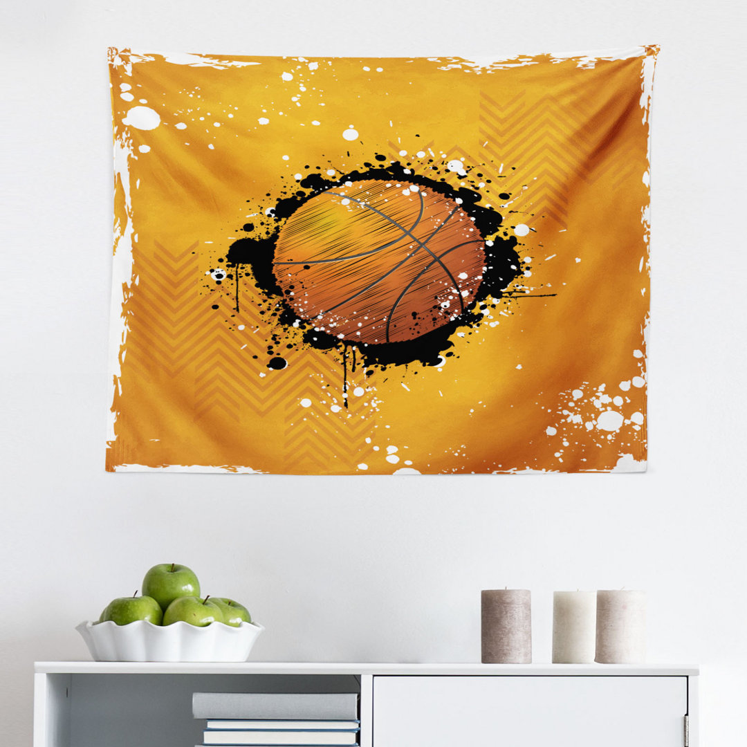 Wandteppich, Basketball Splash Stil, Orange, Orange Schwarz