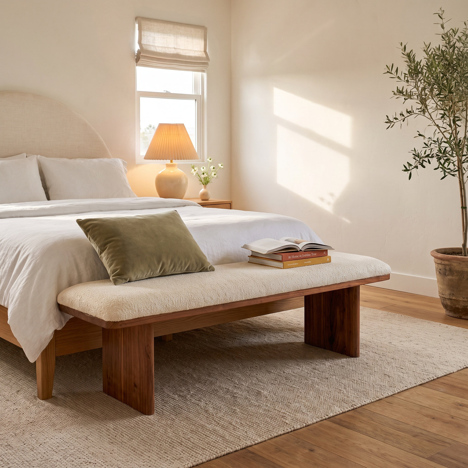 Canal Crushed Velvet and Acacia Wood Bench