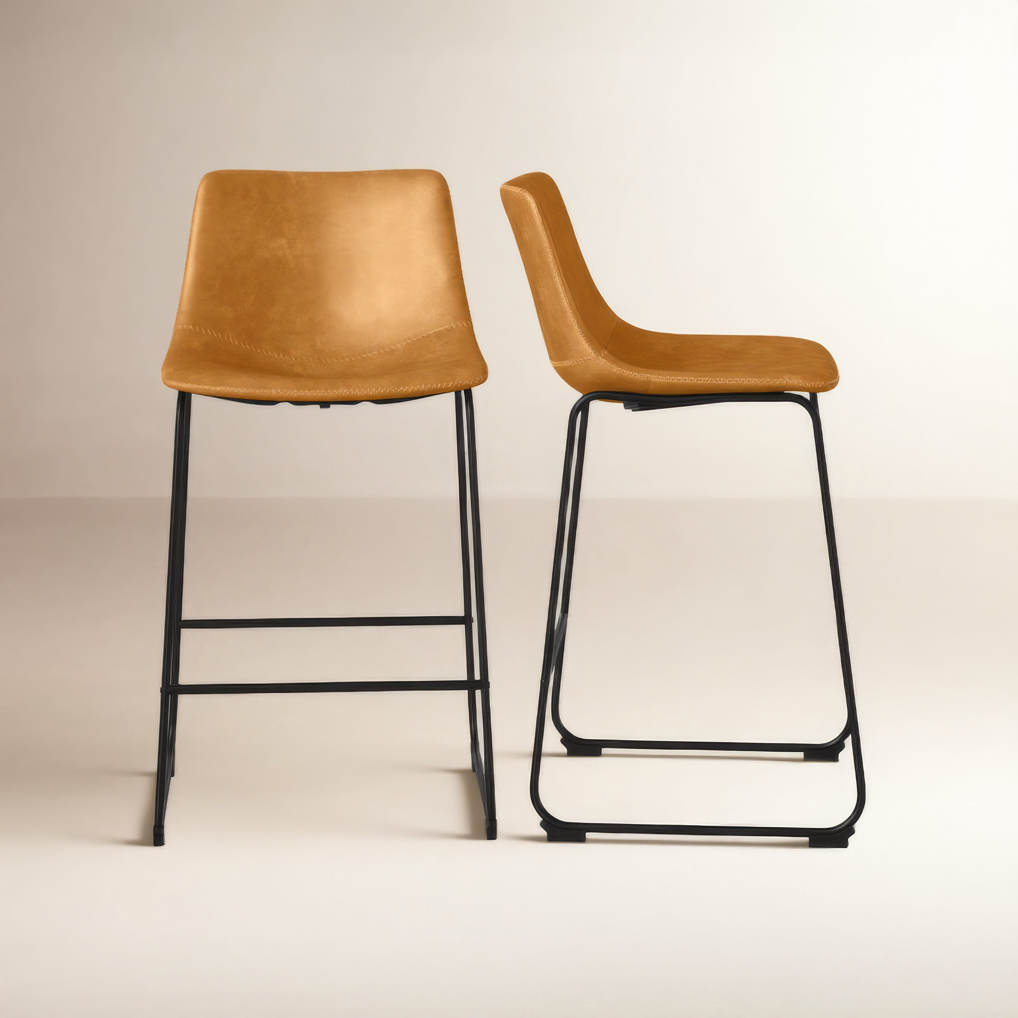 Nia Vegan Leather Bar & Counter Stool, Light Brown, Black, Counter Stool (24" Seat Height)