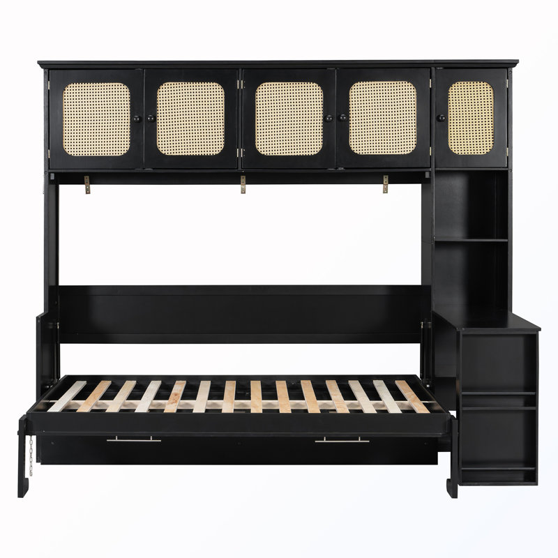 Lit escamotable double avec bureau et armoires, Noir