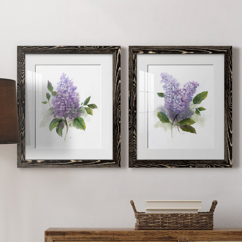 " Lilac Romance I " 2 - Pieces, 20" H x 17" W, Framed Print with Mat, Grey
