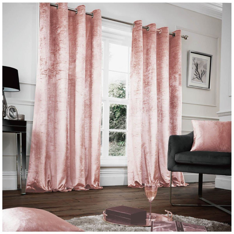 Wapanucka Polyester Blackout Grommet / Eyelet Curtain Panel, Pink, 229cm Width x 229cm Drop