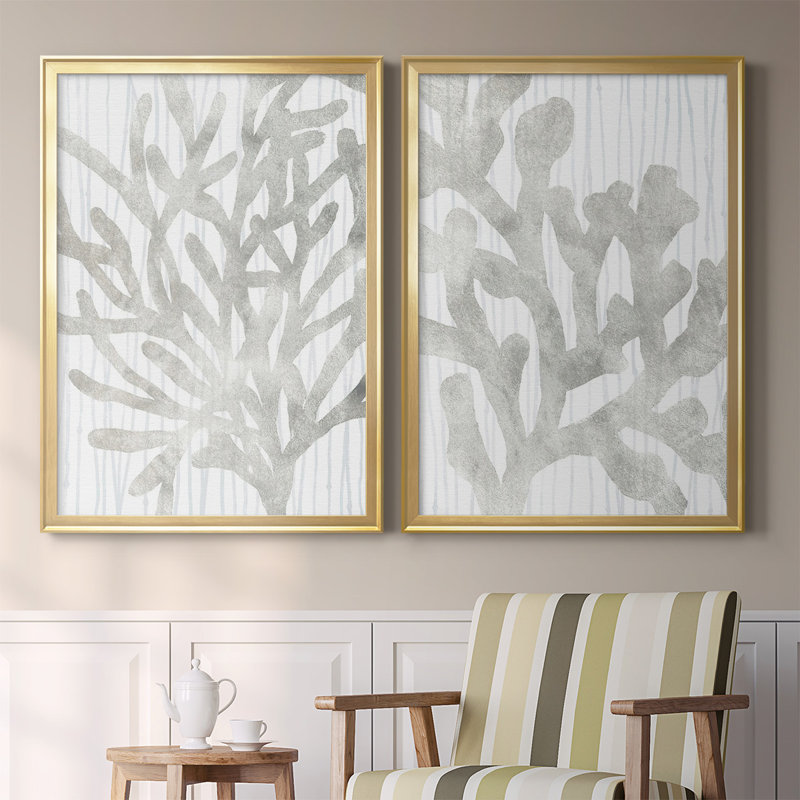 Alfonso Quiet Coral III - Ensemble de 2 reproductions d'art sur toile encadrées, Or, H 36,5 po x l 53 po x P 1,25 po