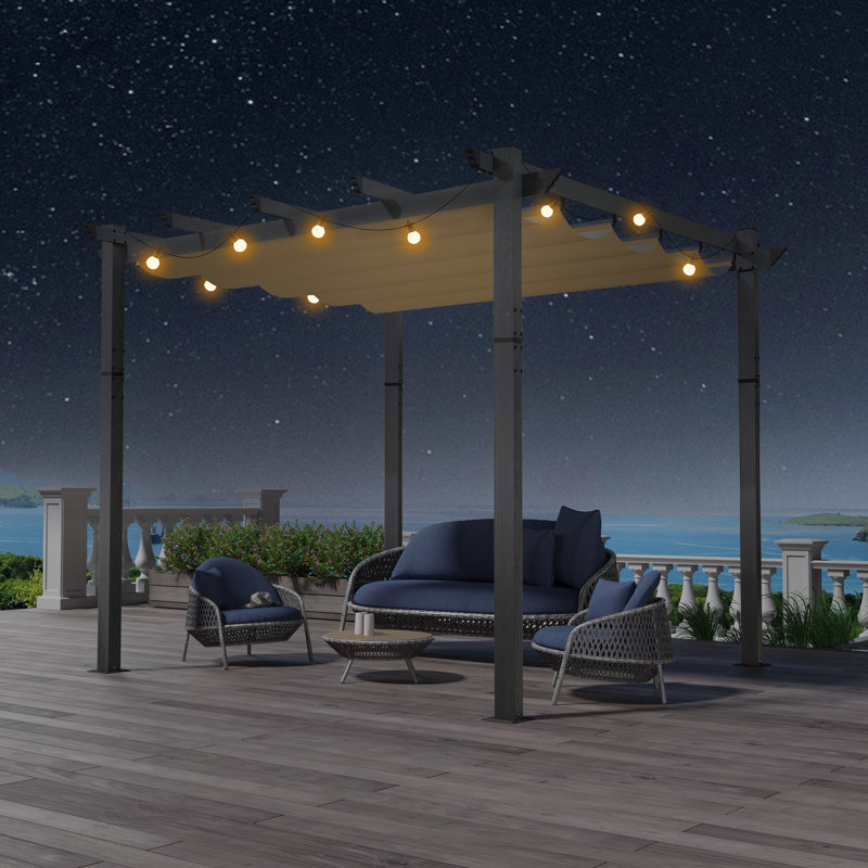 Aluminium Pergola with Canopy, 10 (ft) x 10 (ft), Beige