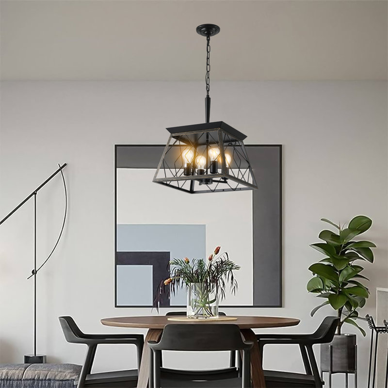 Lustres de ferme 4 lumières pour salle à manger chêne, Noir et or